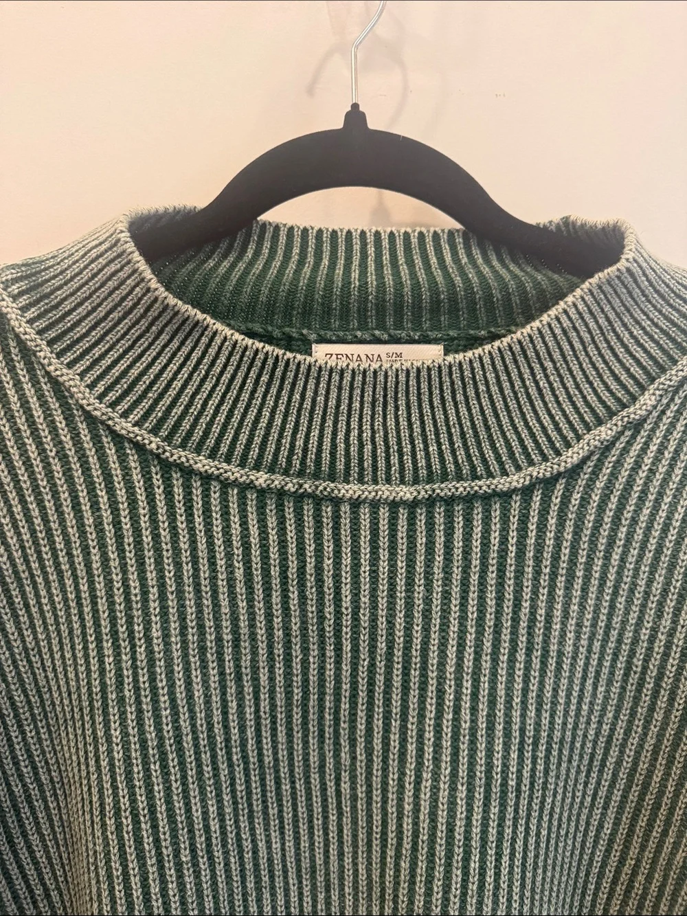 ZENANA Ribbed Green Crewneck Women's Sweater S/M